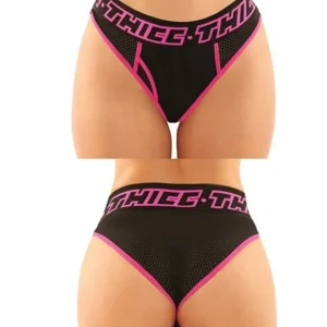 THICC Panty Set - Queen Size Mesh Boyfriend Brief & Thong - Black/Pink