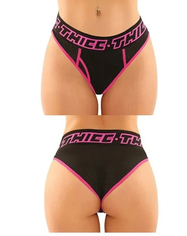 THICC Panty Set - Queen Size Mesh Boyfriend Brief & Thong - Black/Pink