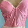 Victorian Corset Bustier - Vintage Lingerie Top - 42B Pink Nylon Spandex