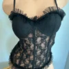 Victorian Vibe Camisole Slip Top Vintage Lingerie - Size M - Black Nylon Tank